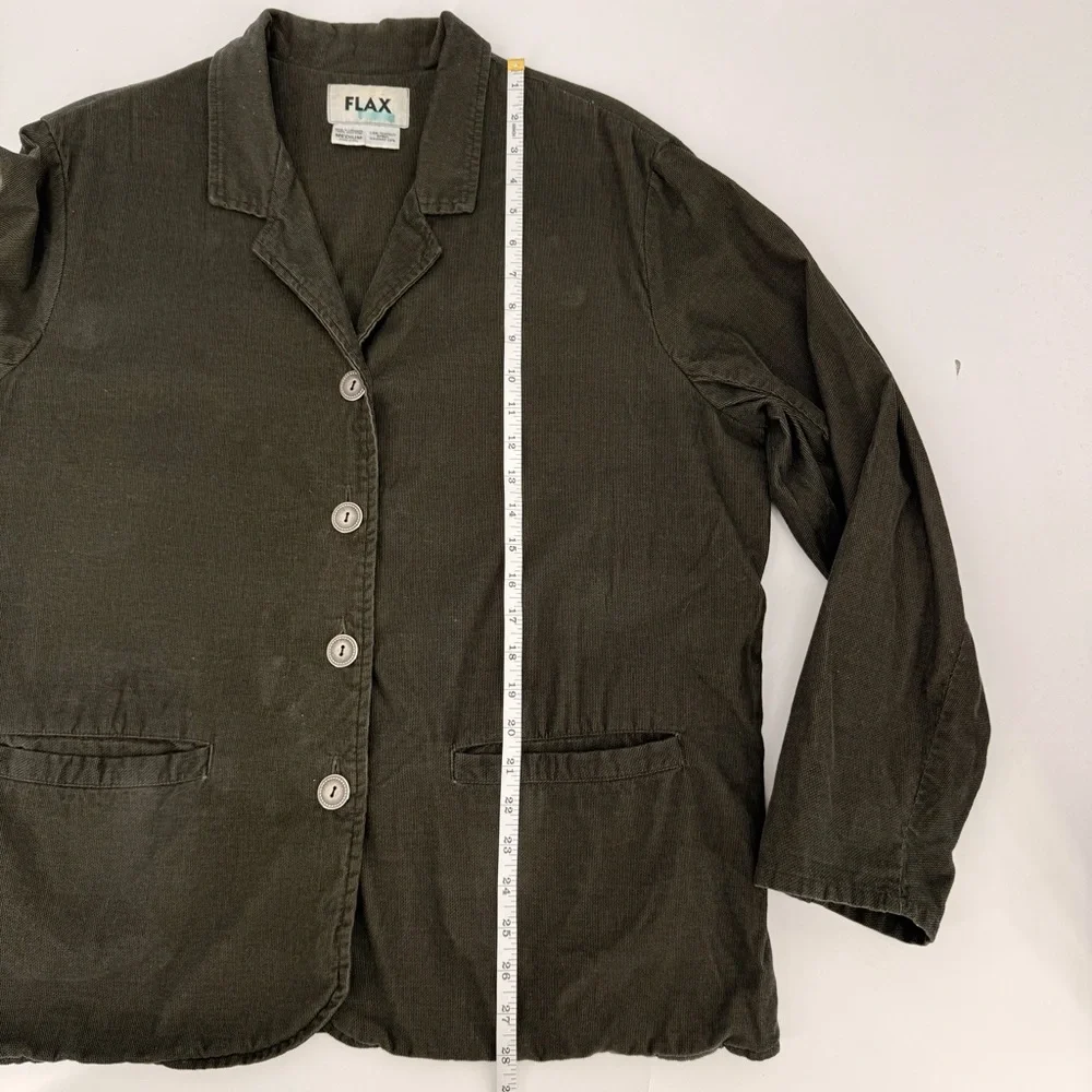 FLAX 100% Cotton Lagenlook Jacket Blazer Olive‎ Button Front Pockets Women’s M